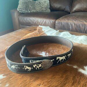 Handmade Western Leather Belt with Tooled Horses